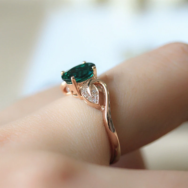 DUPUY Diamond Ring Female 6*8mm 1.4ct Emerald 14k Rose Gold Engagement Oval Claw Elegant Wedding D180074 | Украшения и аксессуары