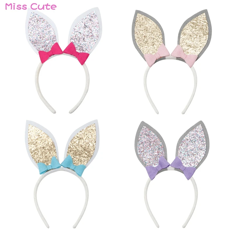 Fashion Bunny Ears Hairband For Baby Girls Easter Headband Glitter Rabbit Head Band Bow Hair Accessories | Детская одежда и обувь