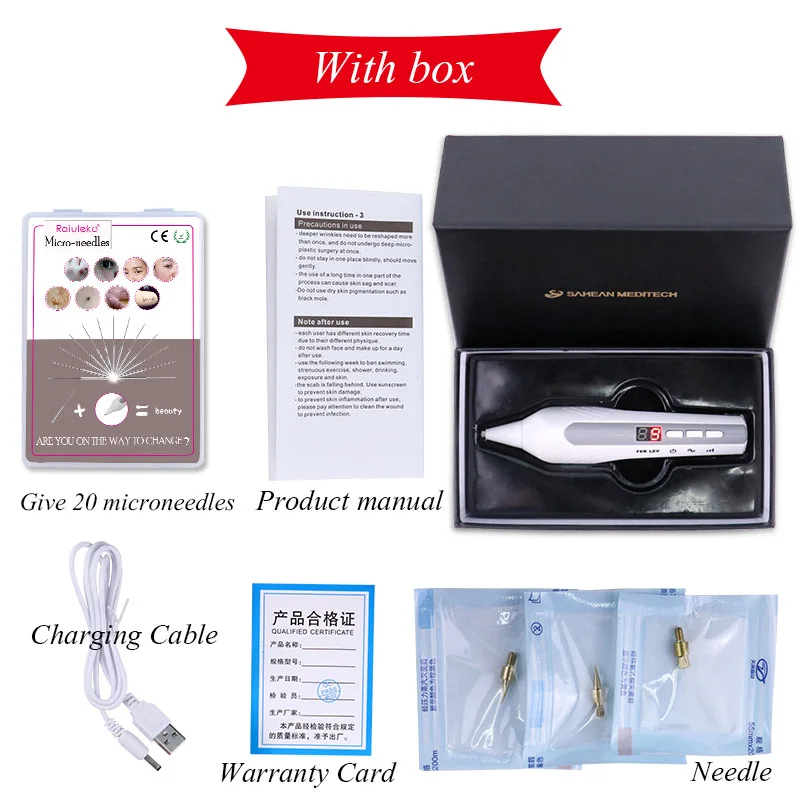 With box Плазменная ручка с 9 уровнями, лазерная точка, веснушки, моль, бородавка, удаление темных пятен, удаление меток на кожу, ручка для подметания или иглы, устройство для ухода за кожей - Цвет: With box