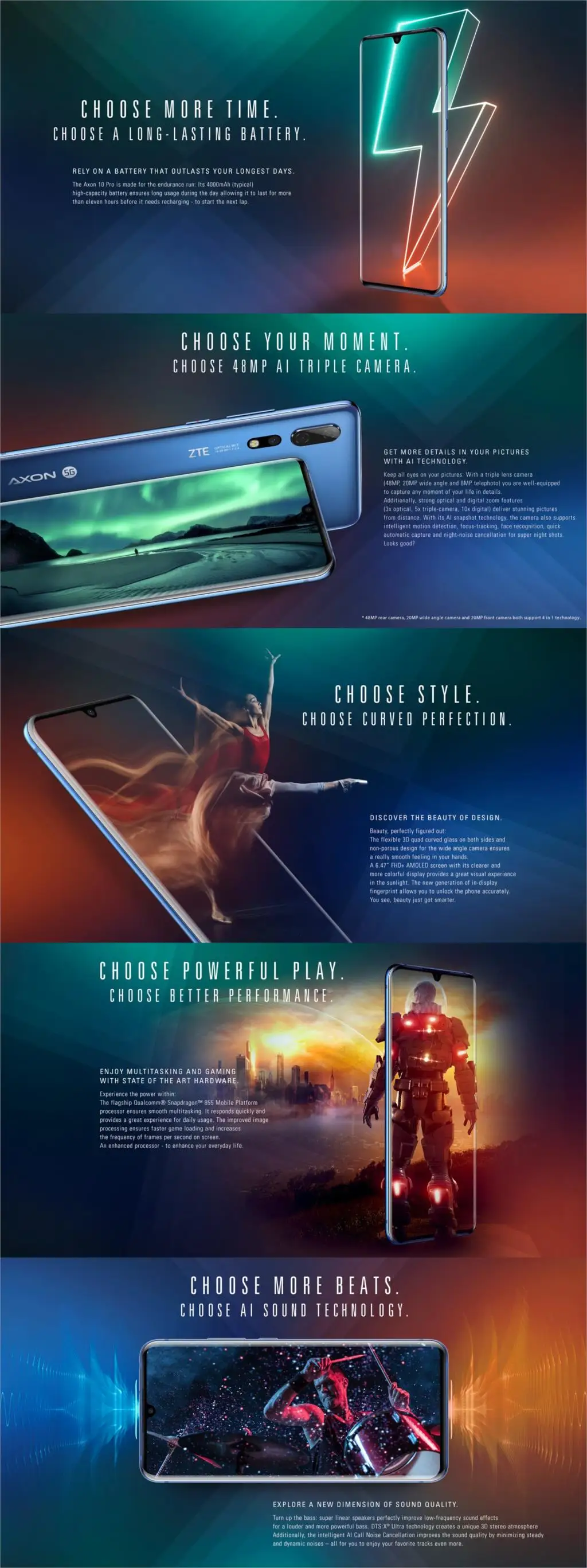 zte Axon 10 Pro Snapdragon855 Dual SIM 6,4" изогнутый экран 8 ГБ/12 Гб ram 256 ГБ rom экран отпечатков пальцев OTA Play Store