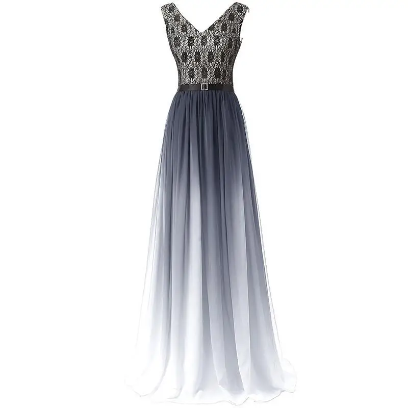 Vestido Dama De Honra Adulto длинное шифоновое платье подружки невесты кружевное ТРАПЕЦИЕВИДНОЕ свадебное торжественное платье элегантное женское платье для выпускного вечера с v-образным вырезом - Цвет: Color 2