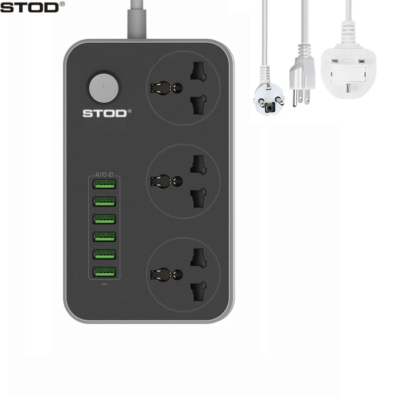 STOD многопортовое домашнее зарядное устройство 6 USB 17 Вт 3 гнездо штепсельной вилки переменного тока 2500 Вт блок питания для iPhone iPad смартфон Настольный ПК DV адаптер переменного тока