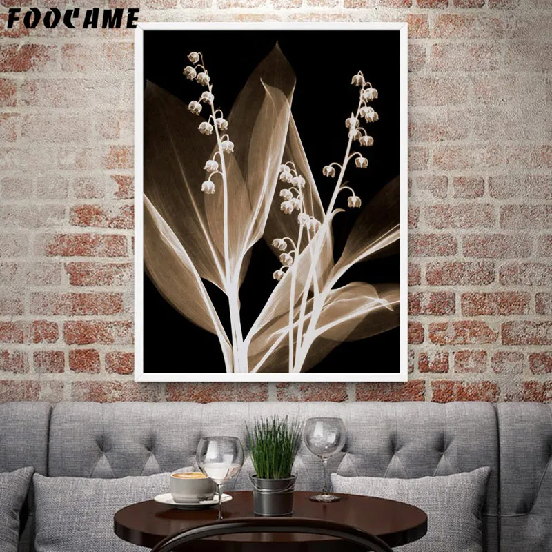 FOOCAME Black Background Flower Minimalism Posters and Prints Art Canvas Painting Home Decor Wall Pictures For Living Room | Дом и сад