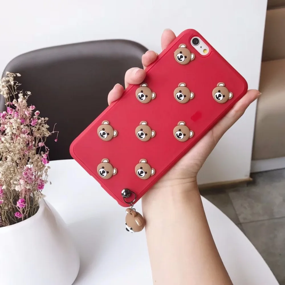 3D Teddy bear soft silicone shockproof phone case for iphone x 7 7plus 6 6s Plus with strap cover iphone8 8Plus |