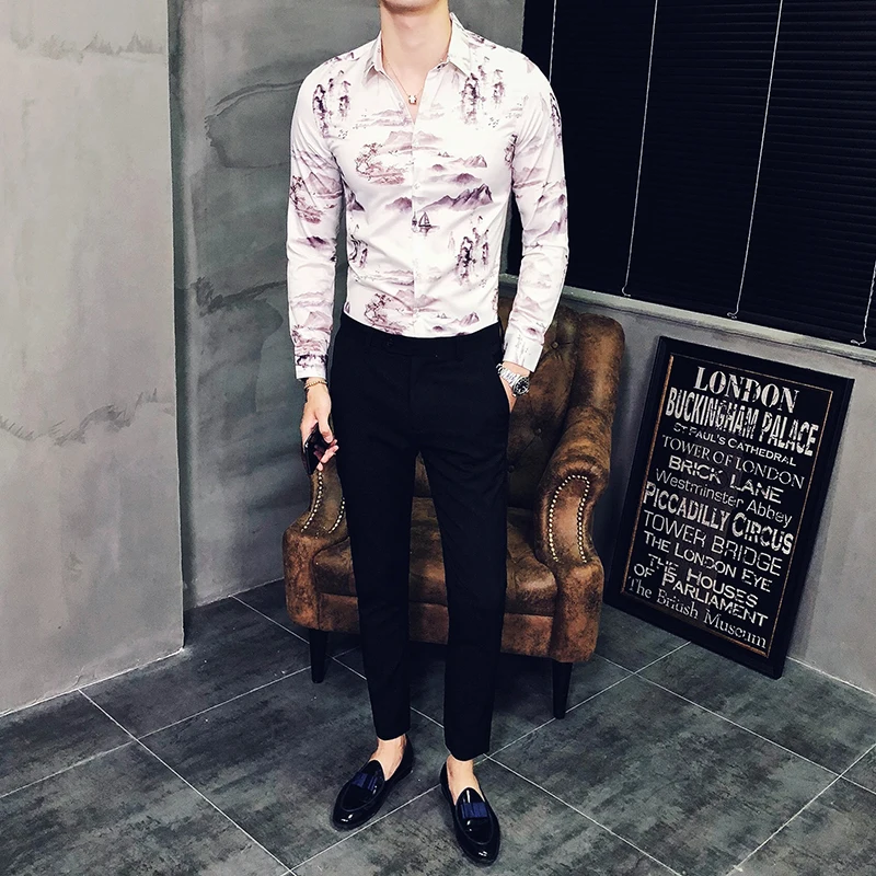 Мужская рубашка с принтом в китайском стиле Повседневная модная классическая