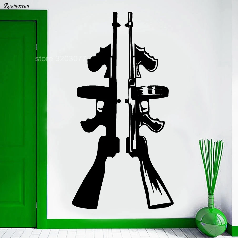 Крутой домашний декор Виниловая наклейка на стену Tommy Gun автоматические наклейки