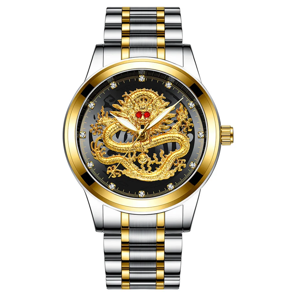 Часы мужские кварцевые водонепроницаемые с изображением дракона | Наручные часы