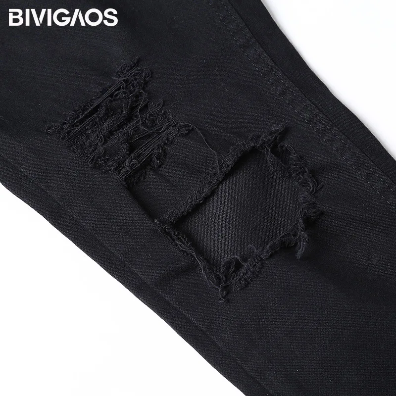 BIVIGAOS Женские повседневные модные рваные джинсы черного цвета с высокой талией