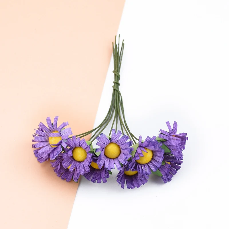 purple 10 шт., декоративные цветы, венки, Рождественский Декор для дома, аксессуары, сделай сам, Подарочная коробка, свадебные искусственные цветы Маргаритка из шелка - Цвет: purple
