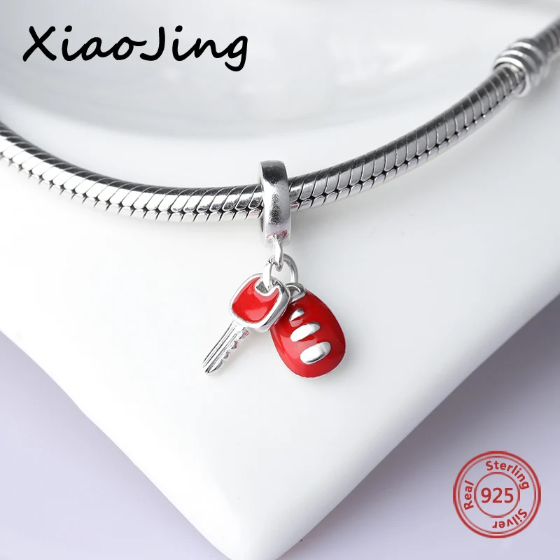 New diy design car keys with color enamel charms 925 Silver beads Fit Authentic Pandora Charm bracelet fashion jewelry making