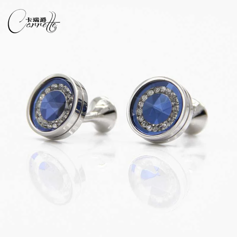 

High - grade crystal cufflinks round blue cuff nail business French men and women clothing accessories