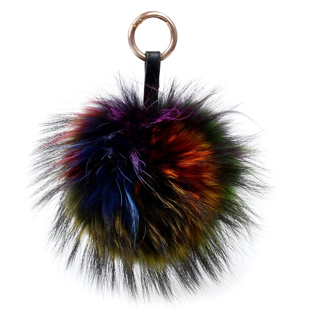 LFPU Colorful 15CM Fluffy Genuine Raccoon Fur Keychain Women Bag Pendant Ball Keyring Handbag Pompom Jewelry | Украшения и