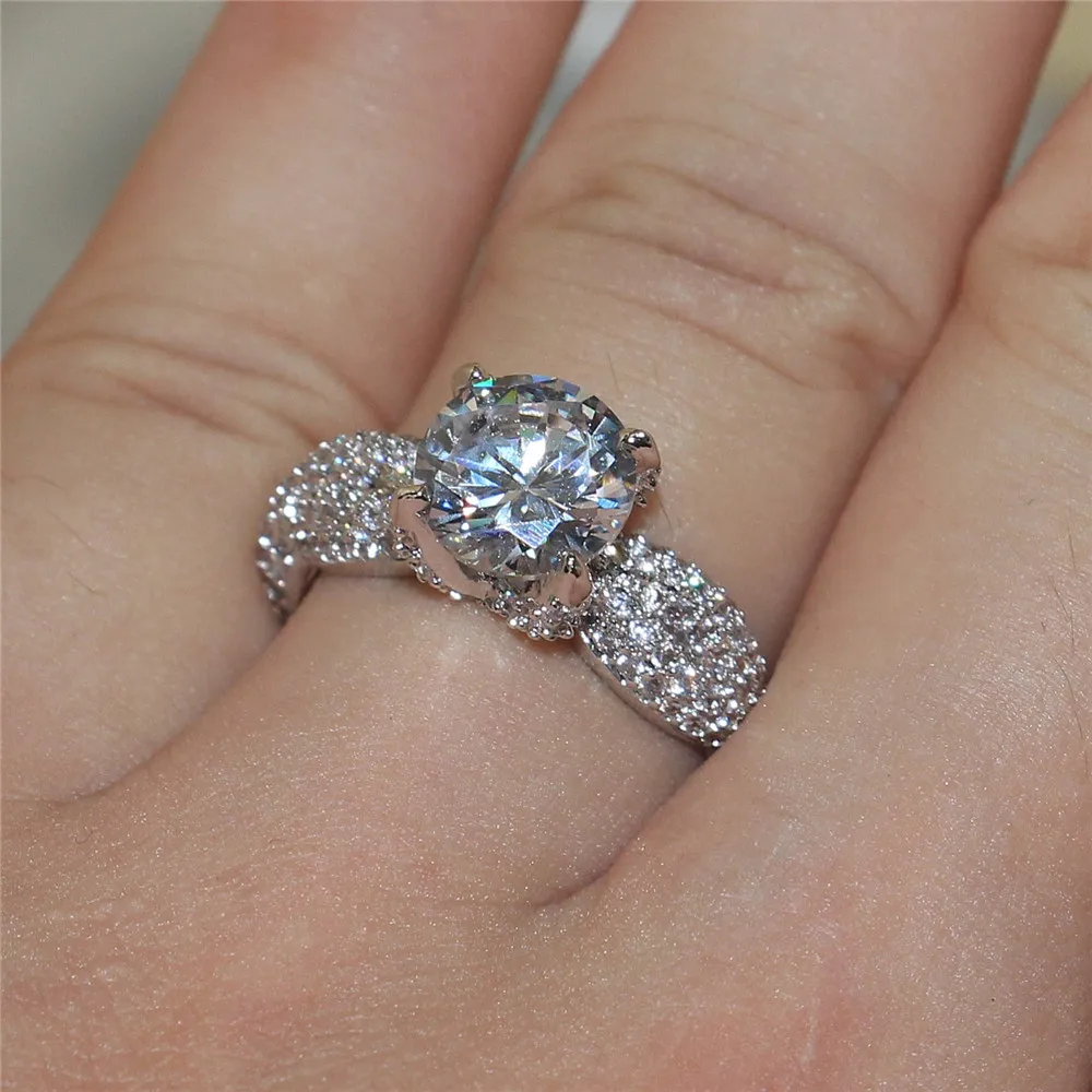 Vintage 14KT white gold filled Jewelry Pave setting AAA CZ Dragon-claw Setting 3ct stone Couple Rings Wedding Ring For Women | Украшения и
