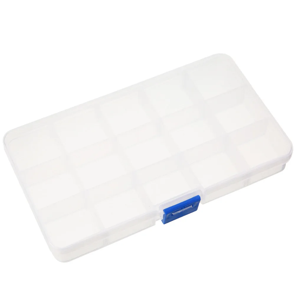 New 15 Compartment Plastic Nail Storage Container Transparent Nail Art Equipment Nail Storage Box Organizer Container Case