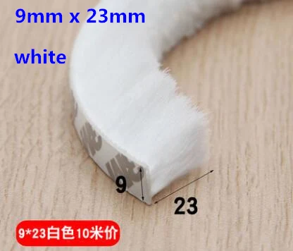 white 9mmx23mm 10 м гибкая самоклеящаяся защитная лента уплотнение для окна полоса ветрозащитная щеточная лента отточить Аппаратные аксессуары - Цвет: white 9mmx23mm