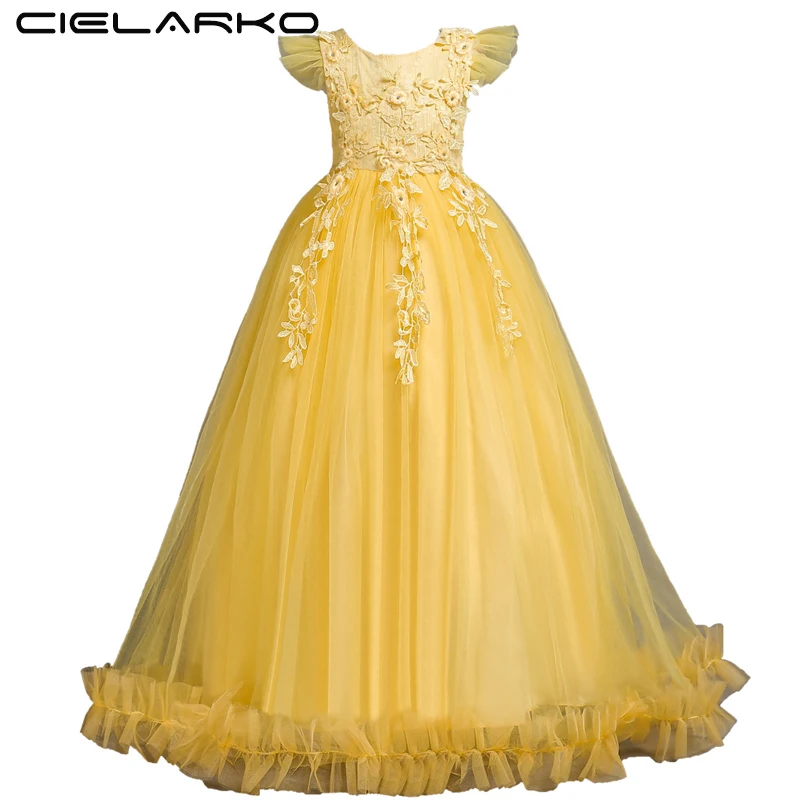 Cielarko/длинное платье для девочек формальное с цветами детские платья из тюля на