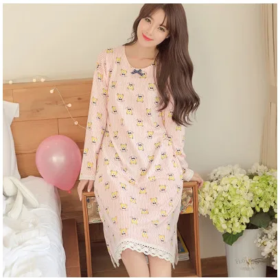 

Cotton Long Nightgowns Autumn Women Sleepwear Cartoon Full Sleeve Sleepshirt Sleepdress AA0008