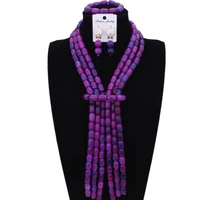 dudo jewelry crystal bridal jewelry sets wedding 3 layers elegant purple blue african nigerian beads necklace jewellery set 2018