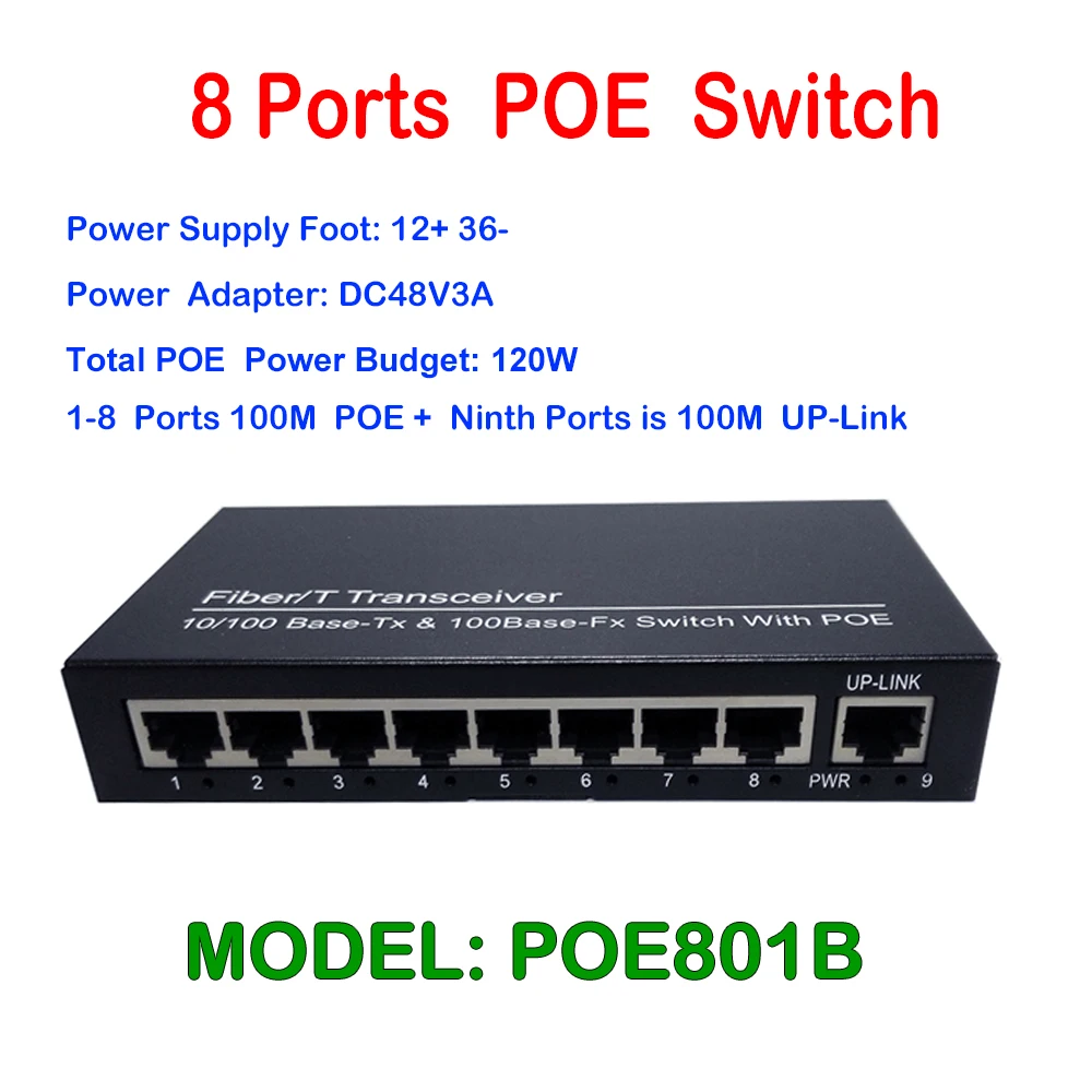 8-канальный коммутатор POE 8-портовый сетевой Ethernet 10/100 м IEEE802.3af/на стандартный
