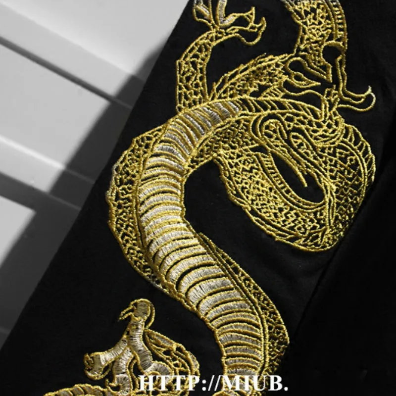 Женские пуловеры свитшот с длинным рукавом топы вышивкой дракона модный тёмный в