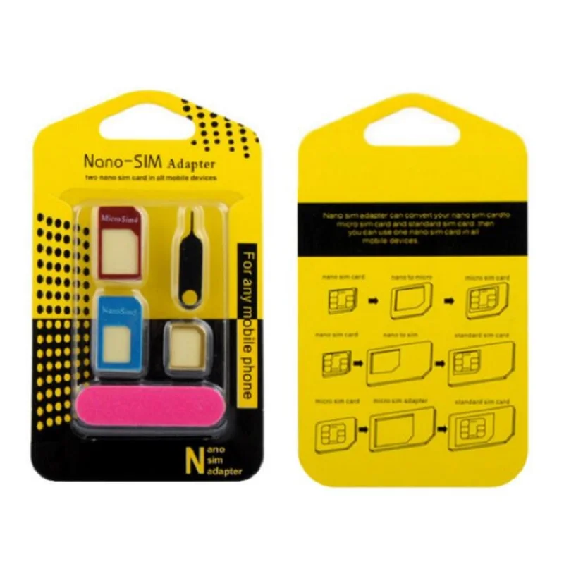

Hopeboth 5 in 1 Nano Sim Card Adapters Regular Micro Sim Standard SIM Card Tools With Colorful For iPhone 4 4S 5 5c 5s 6 6s