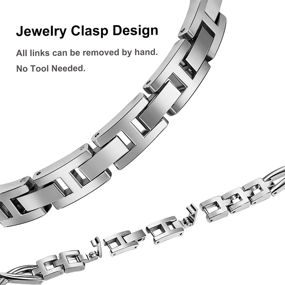 Браслет стразы из нержавеющей стали для часов Fitbit Charge 2 сменный серебристый