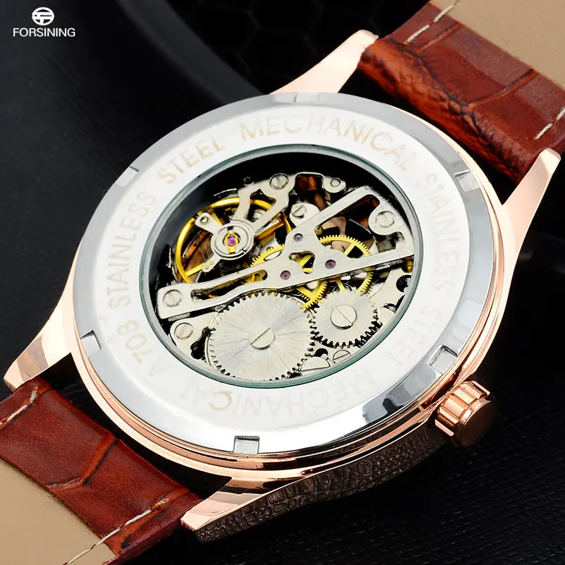 Мужские наручные часы FORSINING роскошные Брендовые Часы скелетоны ручной работы с