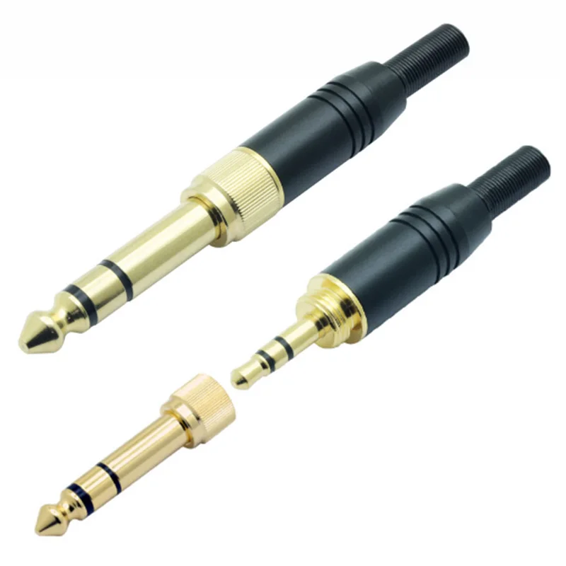 

100pcs/lot 3 poles 3.5mm stereo male plug screw-into 6.35mm 3 poles stereo male plug 2 in 1 audio adapter converter connector