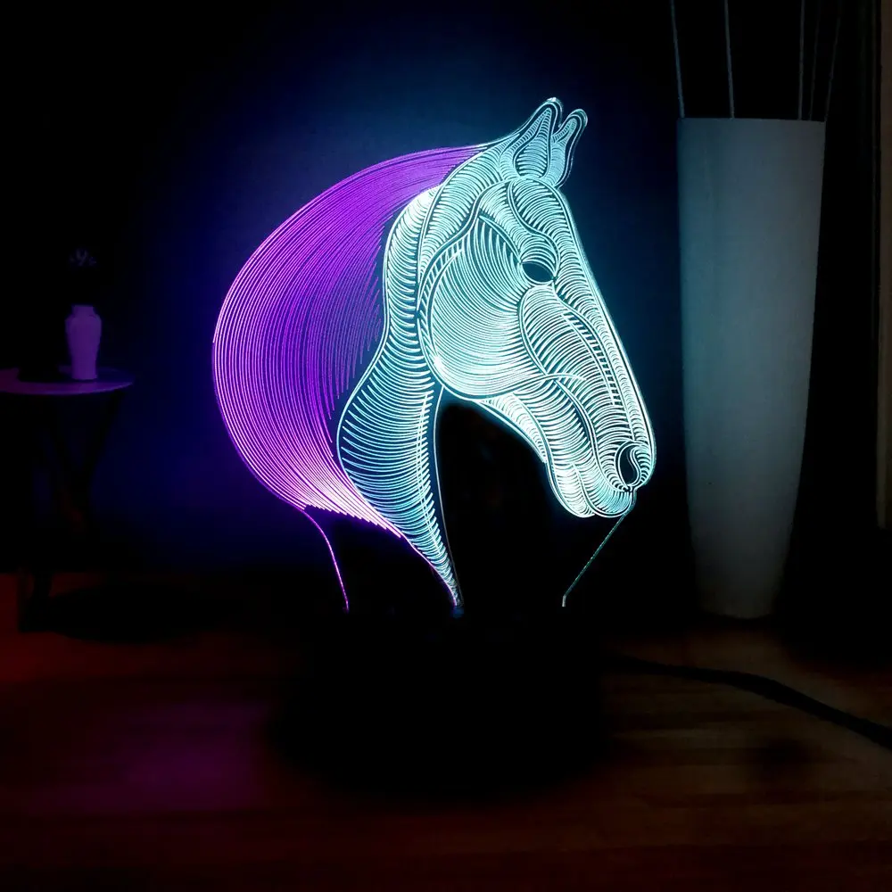 Нежная боковая 3D визуальная лампа с лошадью USB сенсорный светодиодный детский