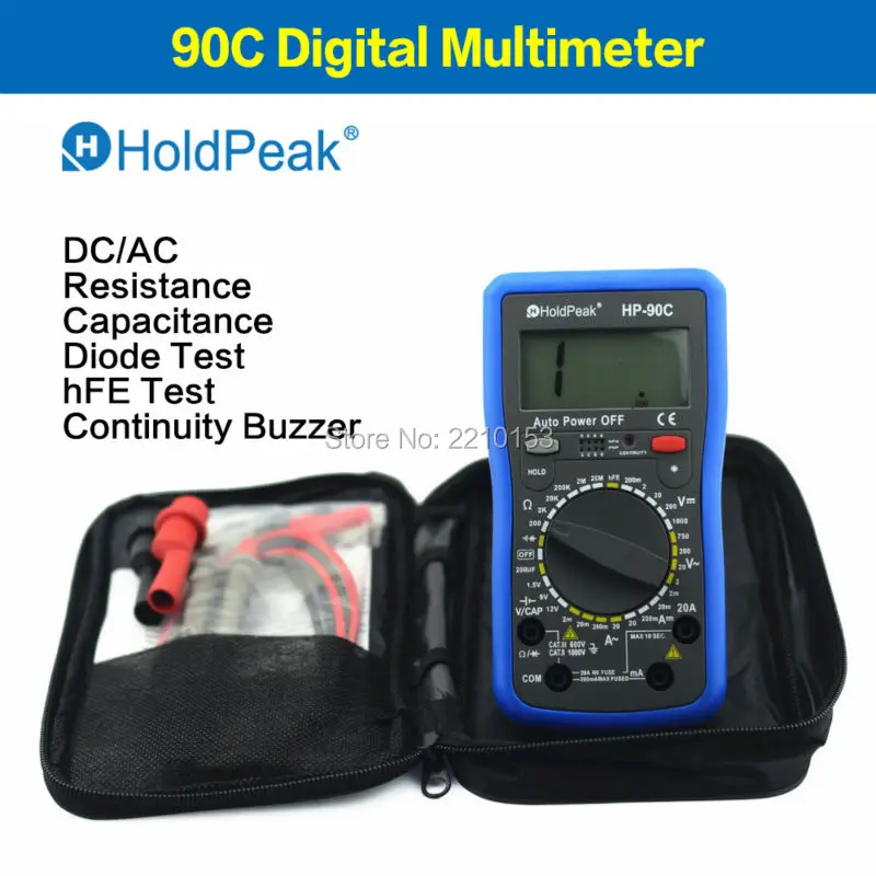 HoldPeak HP-90C 1000V цифровой мультиметр с батареей/сопротивлением/емкостью тест 90C