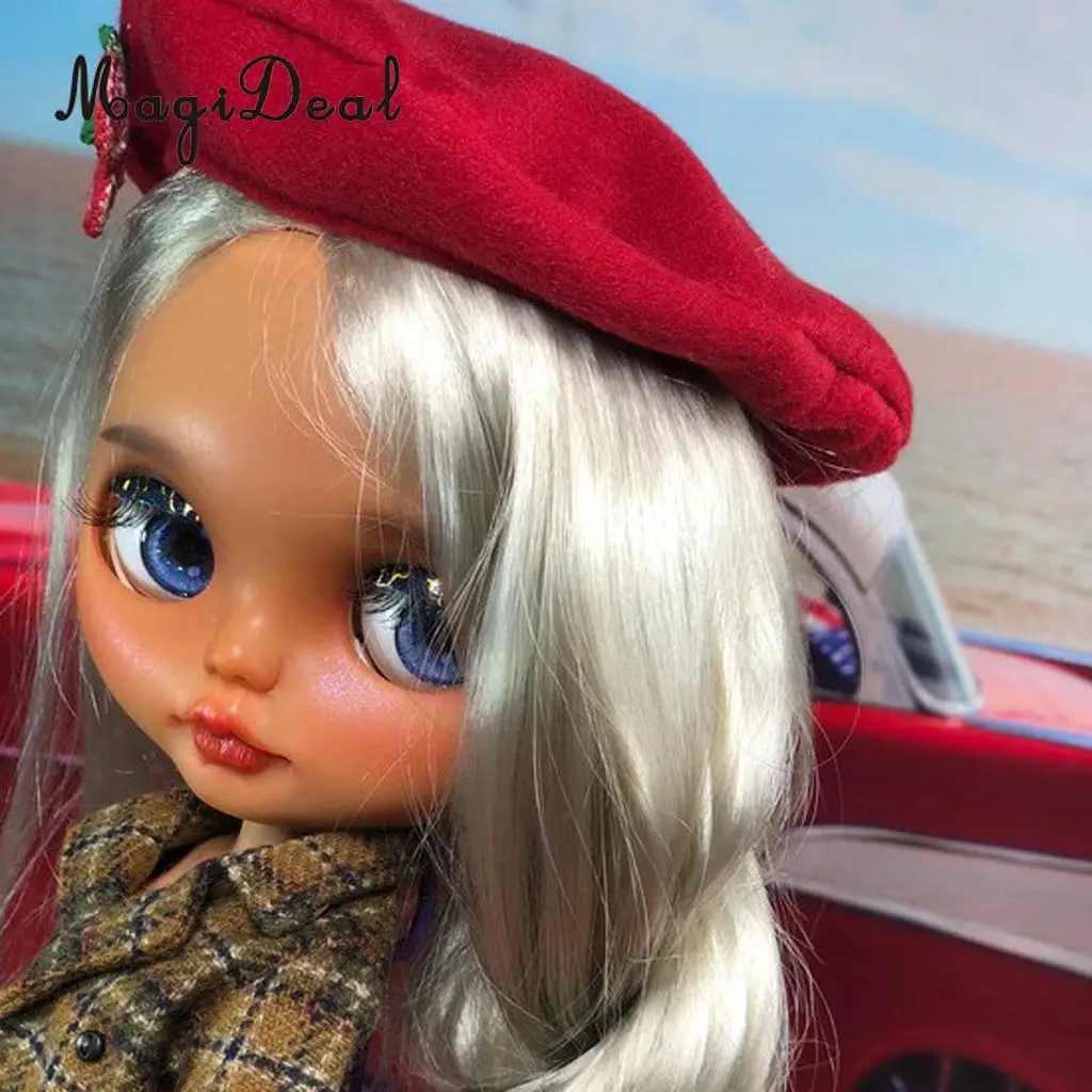 Red Винтажный берет шапка Кепка с вишней платье для 1/6 Blythe Кукла-девочки подарок на день рождения - Цвет: Red