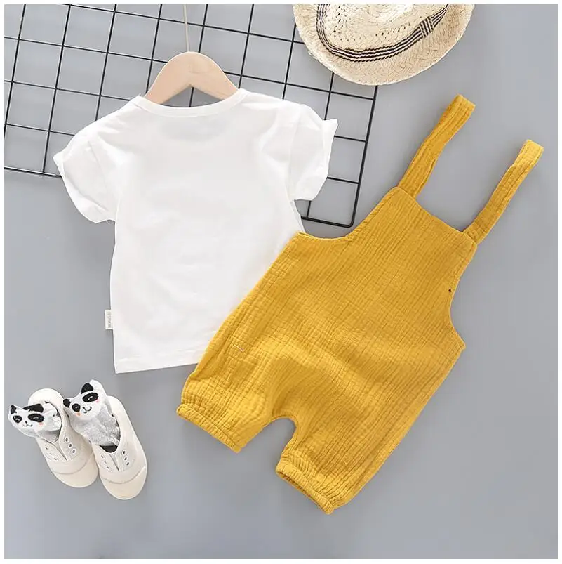 2019 Summer Baby Boy Girl Clothing Sets Infant Toddler Clothes Suits Letter T Shirt Strap Shorts Kids Children | Детская одежда и