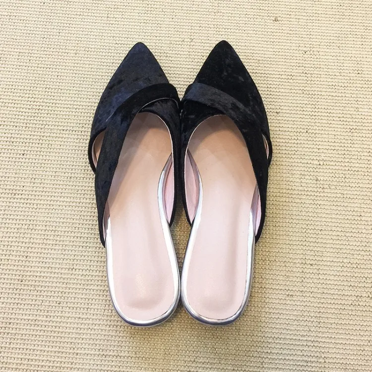 Женские бархатные шлепанцы MLJUESE синие пляжные сандалии с острым носком внутри из