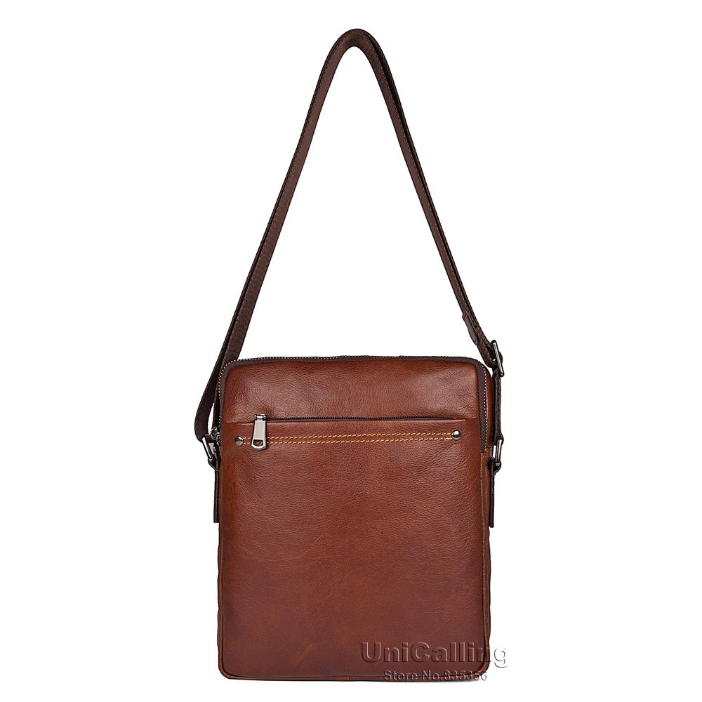 UniCalling Fashion Brand men bag Solid Color Retro genuine leather messenger bags Zipper Leisure small |