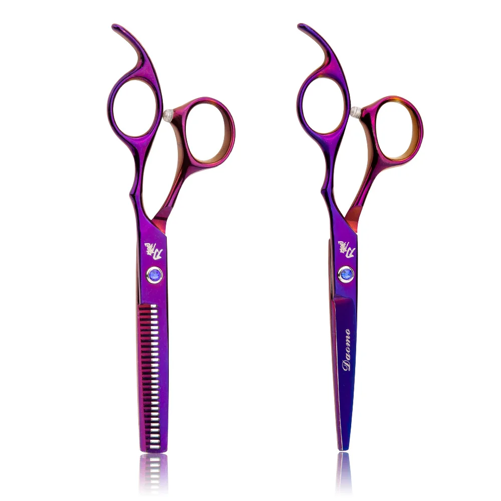 Bright purple 2pcs 1 шт./2 шт. ножницы для волос 6 дюймов профессиональные ножницы для стрижки волос сталь для укладки волос прямые филировочные ножницы парикмахерский салон инструмент - Цвет: Bright purple 2pcs