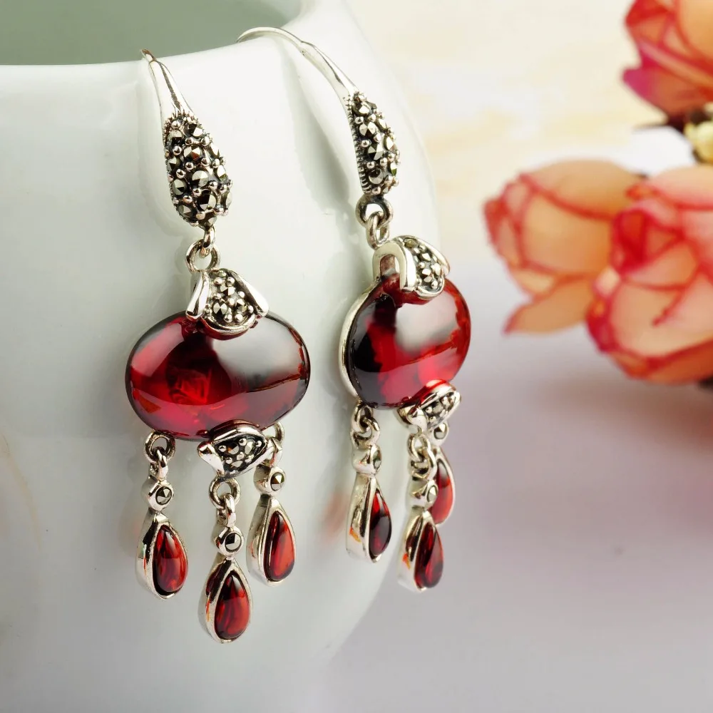 KJJEAXCMY Fine Jewelry S925 Sterling Silver Garnet Long Style Tassel Temperament Fashion Earrings for Women | Украшения и
