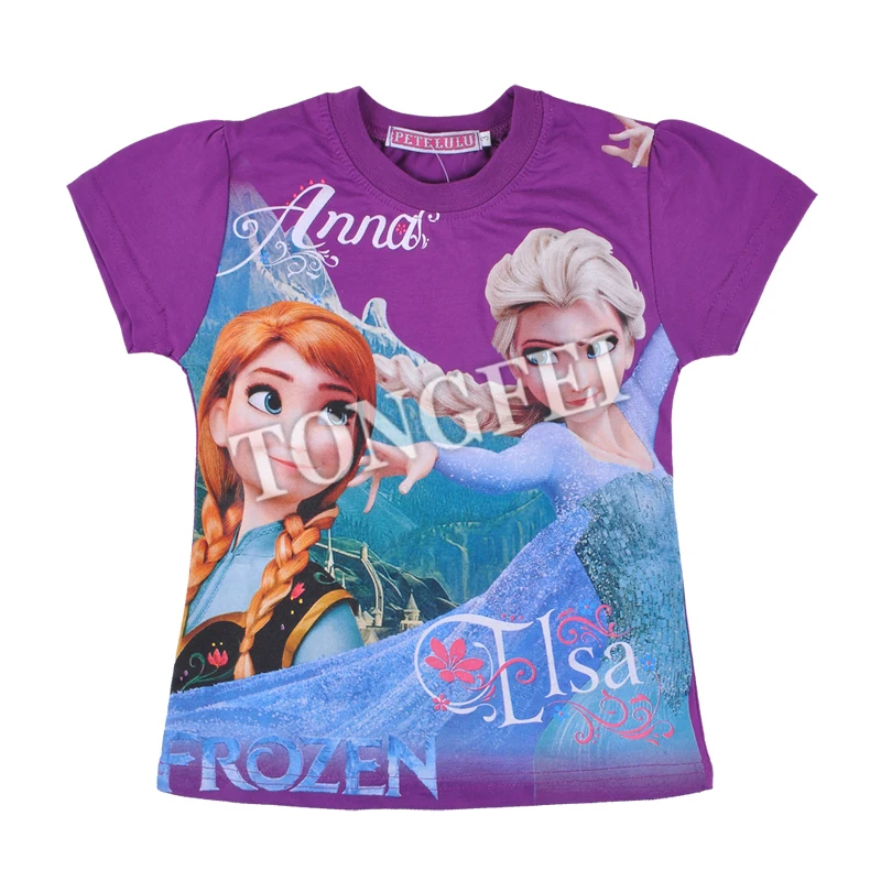 sky blue/hot pink/purple new frozen summer clothing t-shirt children tee kid short sleeve baby 100% cotton hot sell | Детская одежда и
