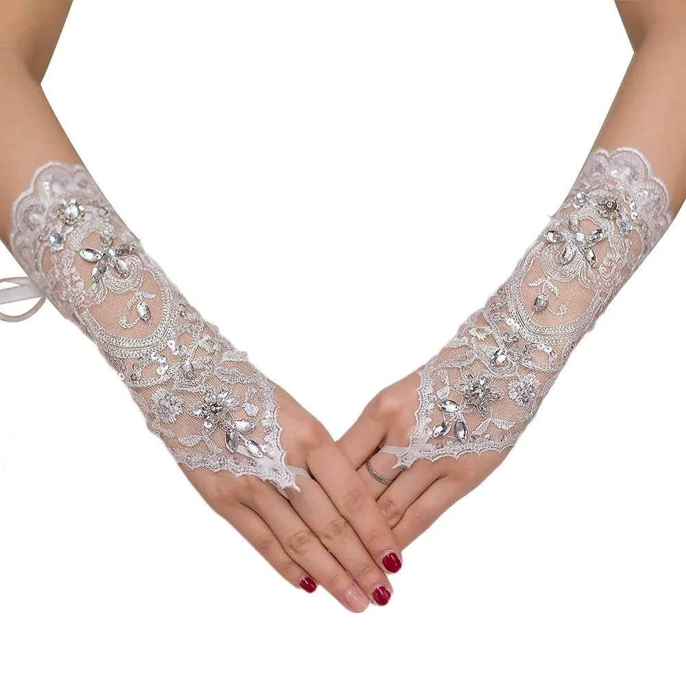 

ANTI New Cheap Bridal Gloves Crystal Applique Beaded Fingerless Wedding Accessories Barato Novia Fast Shipping In Stock