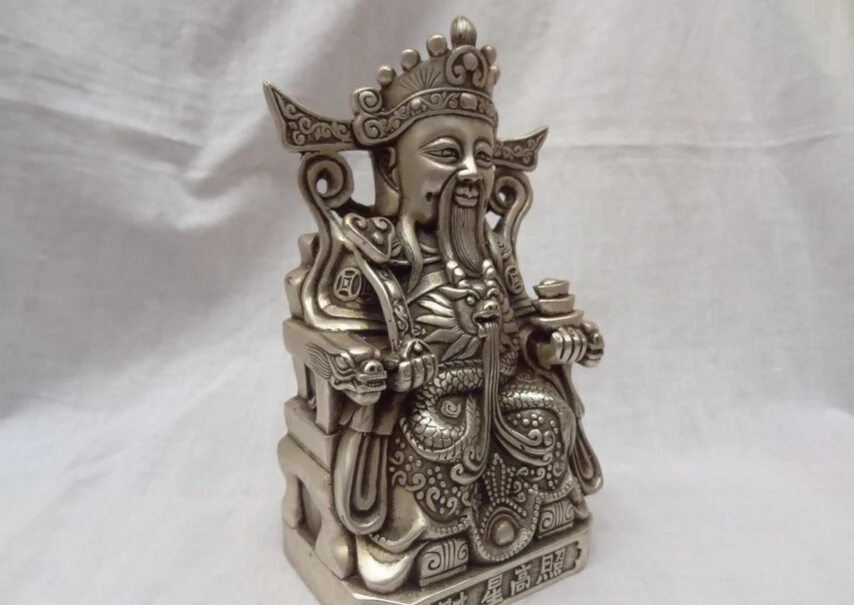 Elegant old S4759 Chinese Silver Buddhism Joss Dragon Head YuanBao RuYi Mammon God Statue (A 0319 discount 35%) | Дом и сад