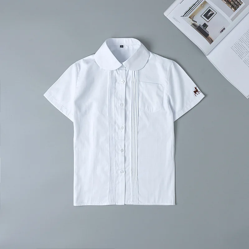 

Japanese School Uniform Girl Short Sleeve Embroidery Shirt Round Neck Jk Japanese School Uniform Cotton White Shirt Fawn Pattern