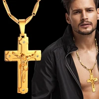 big stainless steel necklace chain 4 size gold color christian jewelry jesus crucifix mens cross pendant necklace for men xl999