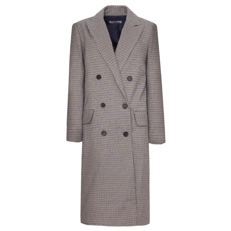 Тренч HDY Haoduoyi женский серый двубортный с широкой талией|plaid trench coat|plaid trenchbrand coat |