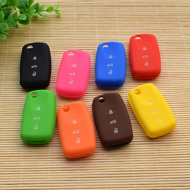 

Car Silicone Flip Folding Key VW SEAT ALTEA TOLEDO LEON Cupra 3 Button remote control protector with logo jacket Cover styling