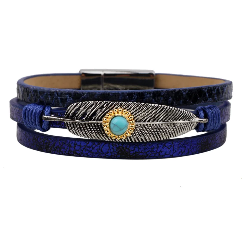 2018 корейский кожаный ручной работы вязаный винтажный сплав браслет с пером