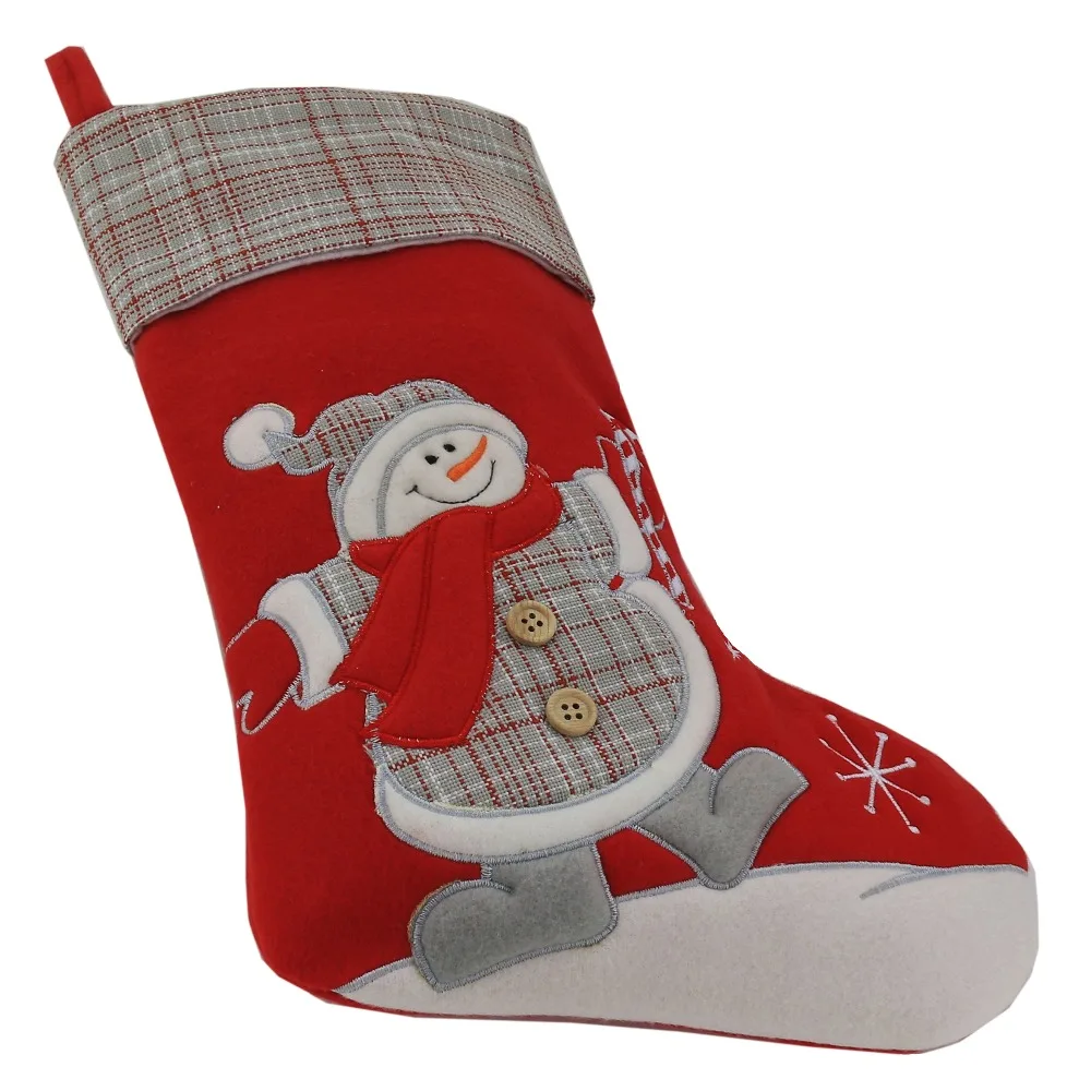 Free Shipping Lovely Christmas Stockings Set of 3 Santa Snowman Reindeer Xmas Character 3D Plush Hanging Tag Knit Border | Игрушки и