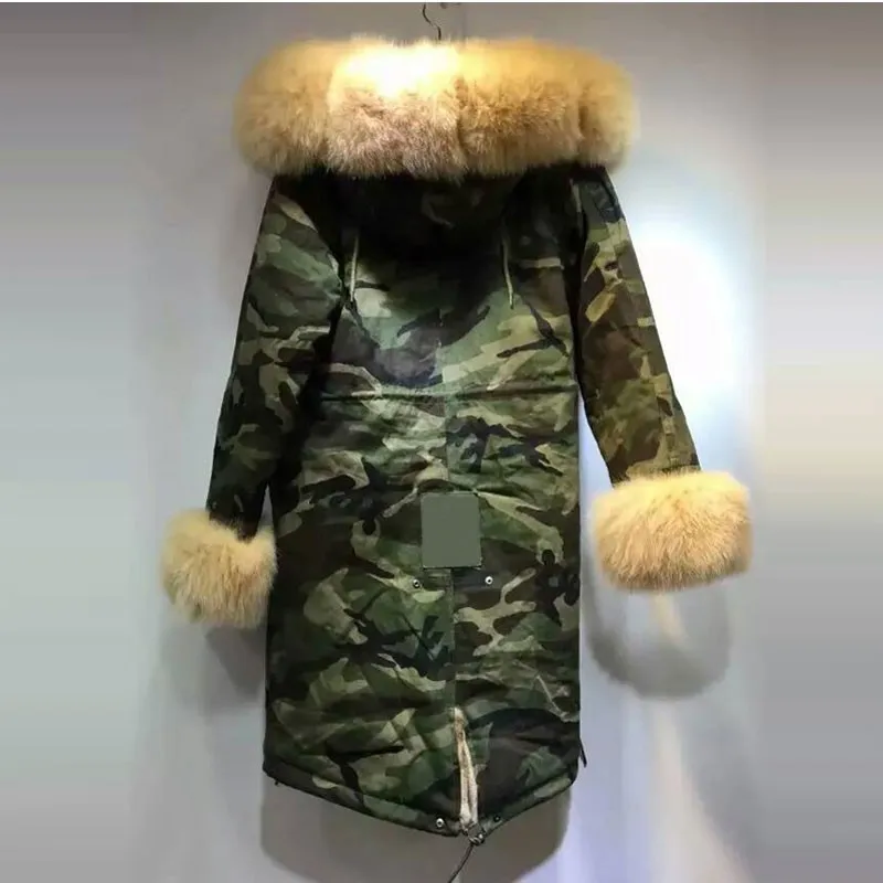 Камуфляжная куртка легкая абрикосовая куртка с капюшоном из лисьего меха с абрикосовой подкладкой из искусственного меха