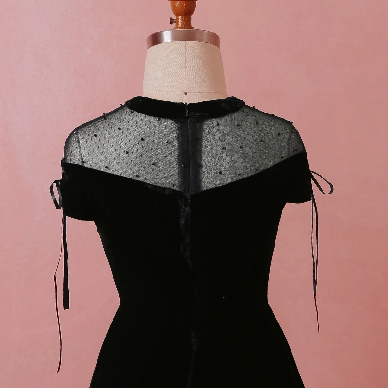 JANCEMBER коктейльный большого размера платья лук прозрачные рукава крылышки молния