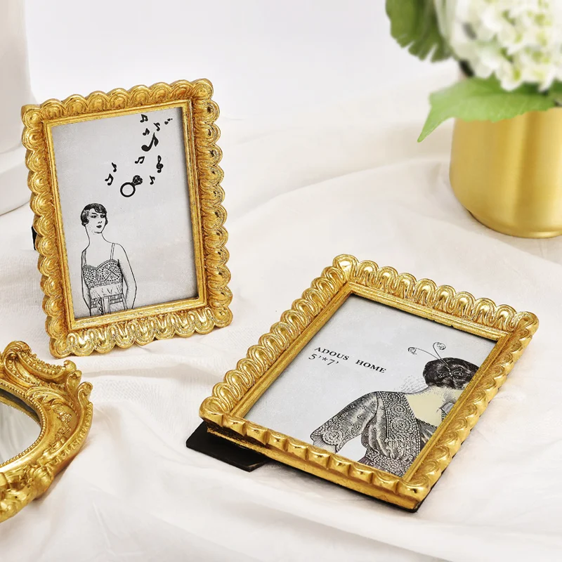 American style retro golden cake wavy lace Baroque photo frame desktop decoration bedroom soft room sample | Дом и сад