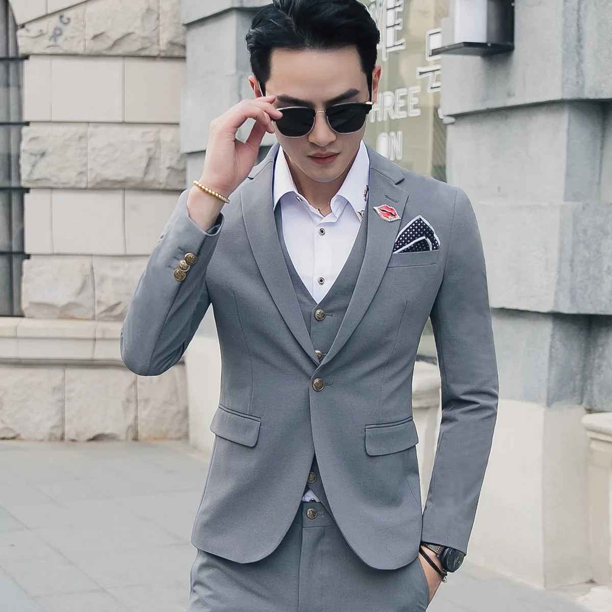 

Autumn Men's Slim Suit Three-piece Korean Professional Suit (jackets+Vest+pants) Sets
