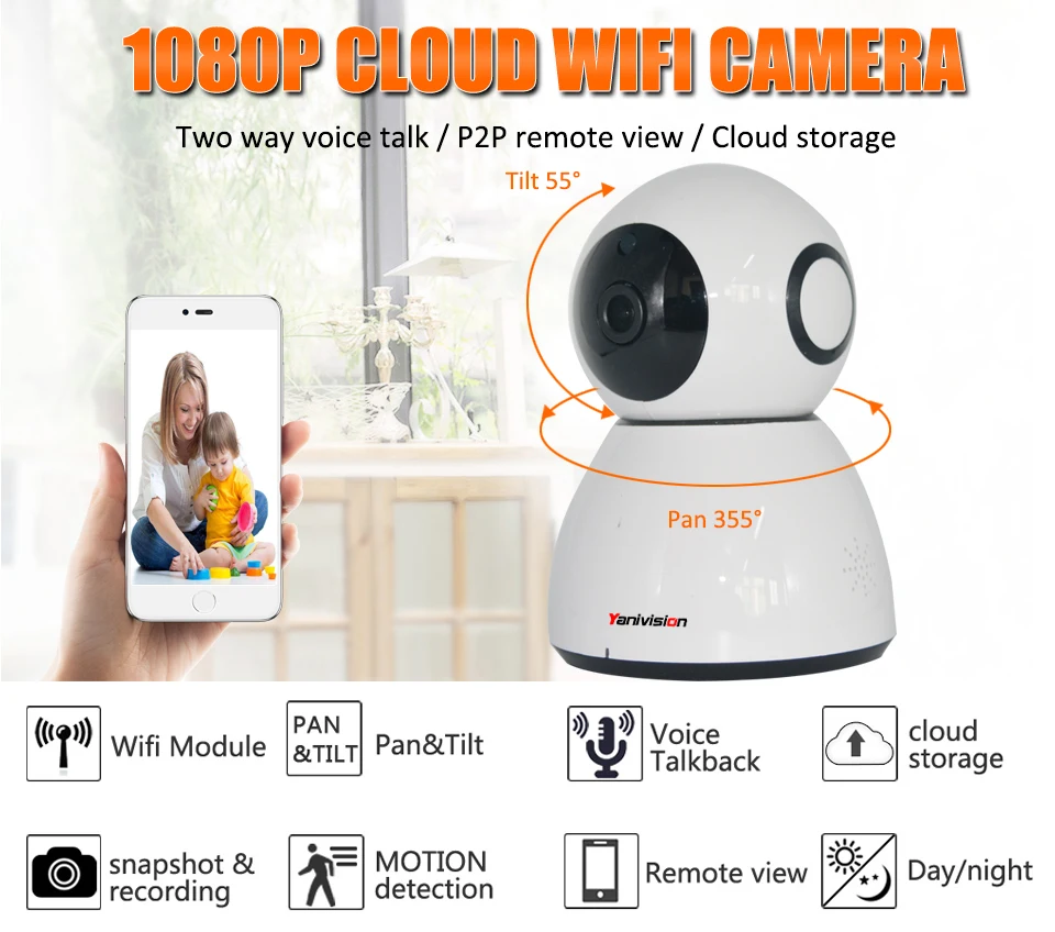 64 ГБ умный дом безопасности Wi-Fi Камера 1080P HD Cloud Storage P2P ИК Ночное видение сети IP